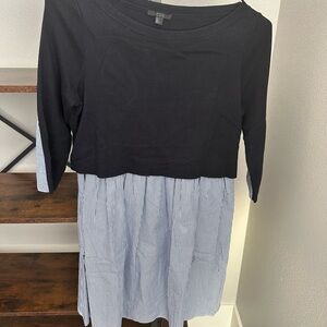 COS Navy Layered Knit 3/4 Sleeve Dress with Woven Skirt Size Small
